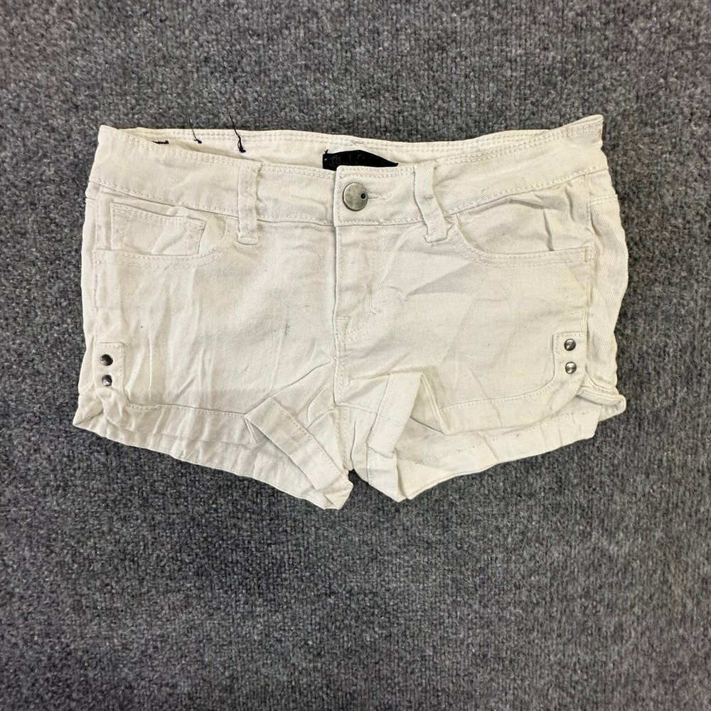 Black Crystal Shorts Womens Size 7 White Denim Low Rise Studded Mini Casual Fair